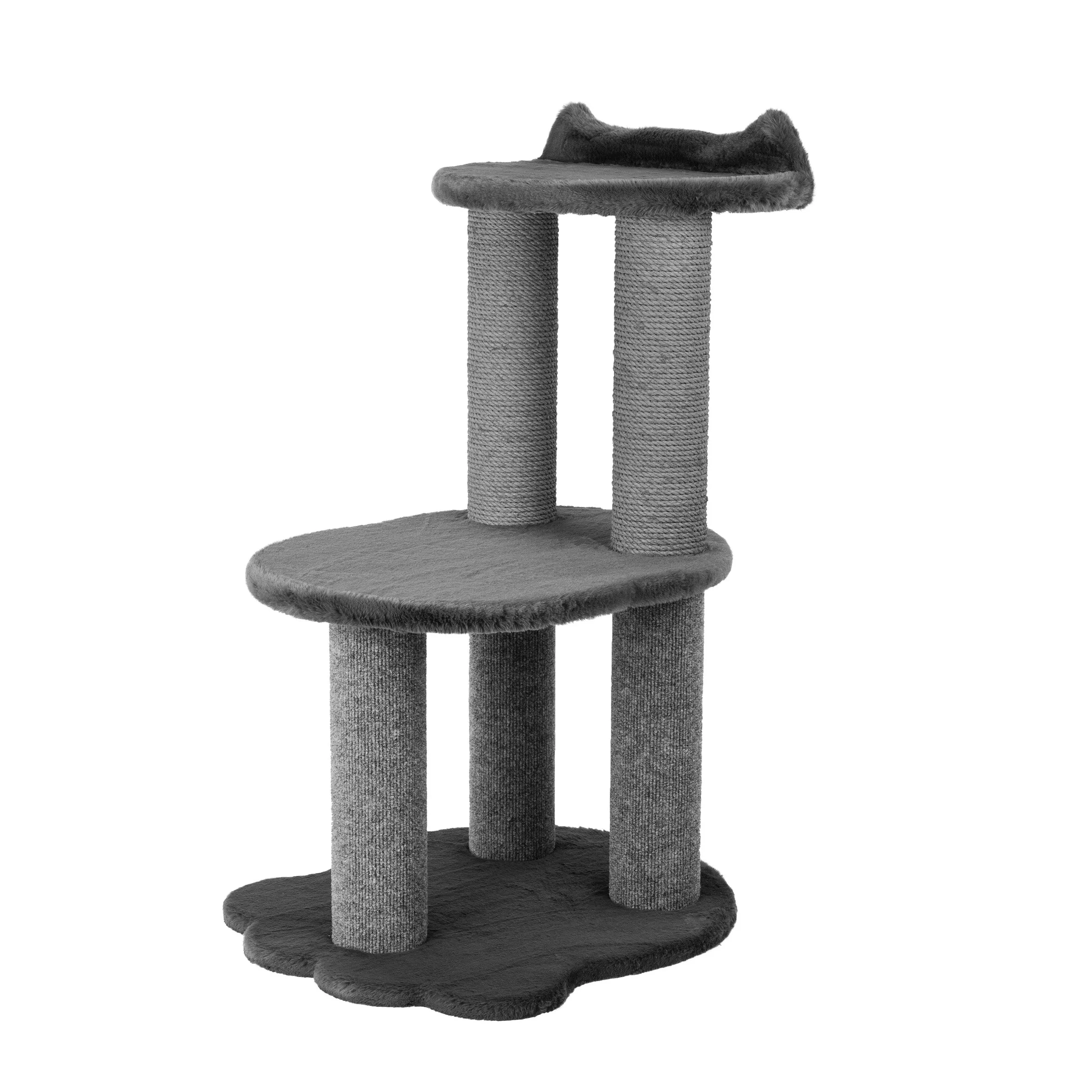 Relaxation 2-Level Cat Tree – Grey Faux Fur, photo 3