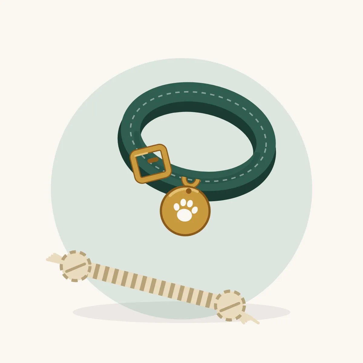 Illustration du collier vert et du jouet en corde ensemble